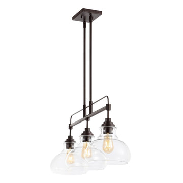 Marlowe 32.5" Farmhouse Industrial Iron/Glass Linear LED Pendant - JONATHAN Y